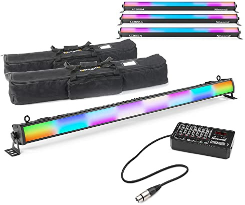 BeamZ LCB224 LED Light Bar Package with Four RGB Wall Washer Bars, DMX Controller, Soft Carry Cases & Cables – Complete DJ & Event Lighting System