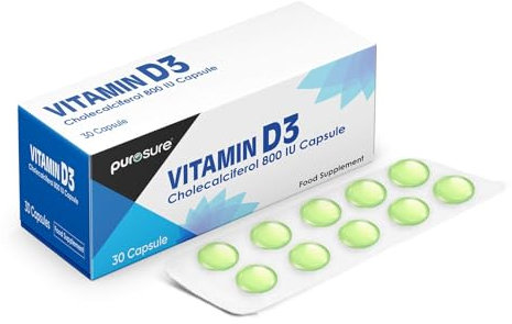 Vitamin D3 800 IU - 30 Capsules - High Potency, Easy to Swallow Pure Vitamin D Softgel Capsules - Vitamin D3 Supplements Helps Boost Health and Immune System