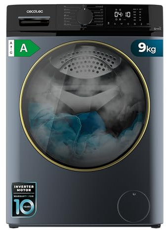 Cecotec Lavadora de Carga Frontal 9 Kg Bolero Dresscode 9610 Inverter Ice Blue A, 2000W, 1400 RPM, Bajo Consumo, Función Vapor, Motor Inverter Plus, 15 Programas, Optimiza Nivel de Agua y Lavado