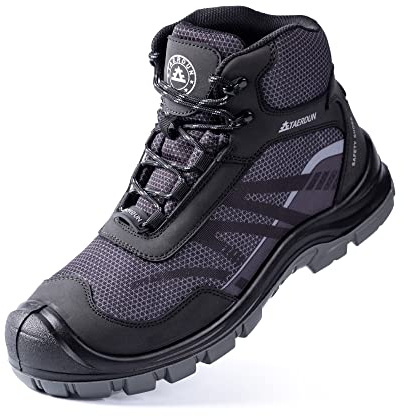 TAERDUN Steel Toe Boots for Men Work Safety Shoes Non-slip Breathable Comfort Lightweight, Industrial & Construction Shoes, Indestructible Welding Boots, Dark Grey, 9