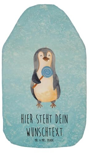Mr. & Mrs. Panda Personalisierte Wärmflasche Pinguin Lolli - Eisblau
