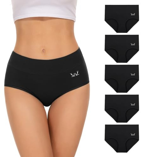 TANSTC Trosor, damunderkläder i mjuk bomull, för kvinnor med stretch och hög midja, andningsaktiva, sexiga trosor, träningsunderkläder, hipstertrosor, fina som present, 5-pack, XS