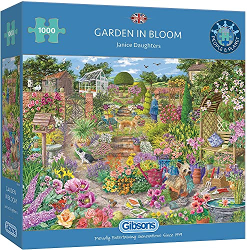 Gibsons Garden in Bloom 1000 Piece Jigsaw Puzzle for Adults – Beautiful Summer Garden Scene by Janice Daughters – Relaxing Countryside – Premium Sustainable Puzzle Made in the UK/EU