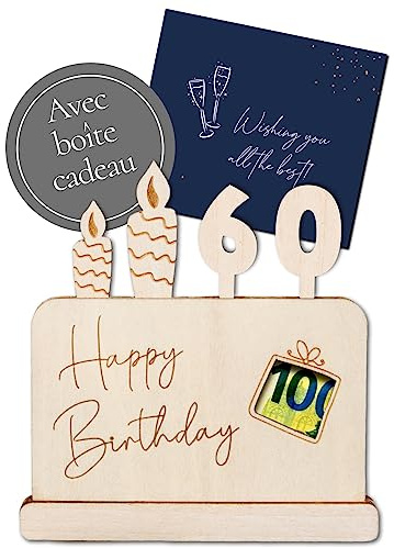 Joli Coon Geldgeschenke 60 Geburtstag, Geldgeschenk zum 60 Geburtstag | Mehrschichtig verklebtes Holz, Platz für bis zu 3 gefaltete Geldscheine, blaue Geschenkbox, präzise Gravur