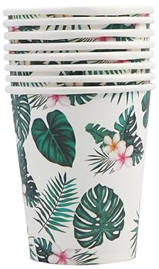 Healifty 8pièces Gobelets Papier Hawaïens Décoratifs À Motif Monstera Pour Fête Été Ustensiles Jetables Écologiques Pour Anniversaire Et Réunions