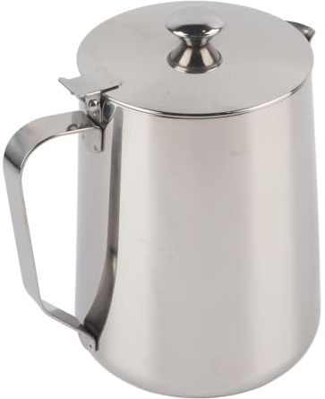 Pichet à lait en acier inoxydable 350ml avec couvercle anti-déversement, mousseur à lait pour café latte art, bec verseur précis, poignée ergonomique pour à domicile