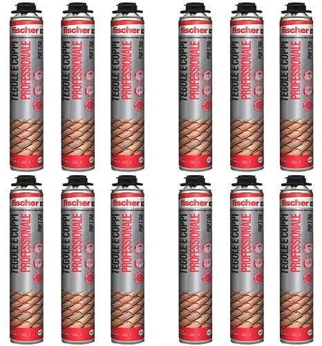 Fischer 12 pezzi Schiuma Poliuretanica PUP T 750 ml, per Fissaggio Tegole e Coppi, Uso con Pistola