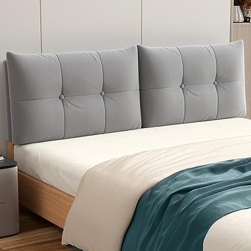 ZZYK Bett Rückenteil Gepolstert Kopfteil Kissen,Groß Einfarbige Wandkissen Kopfteil Rückenlehne Lendenwirbelstützkissen Abnehmbarer Kopfteilbezug,Grau,Straps 79/King
