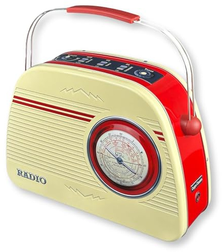 MediMuc Rund radio beige stor – förvaringsburk, kakburk, plåtburk – livsmedelssäker – volym 3,0 l – mått: (längd x bredd x höjd): 31,8 x 22,4 x 7,0 cm
