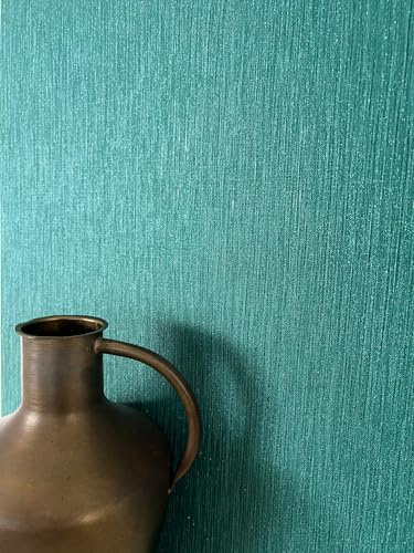 Newroom Vliestapete Petrol Grün Uni Metallic Wohnzimmer Tapete Flur | kräftiges Türkisgrün, Metallic-Glanz, feine Linienstruktur, ansatzfrei, elegante Wandtapete, Mustertapete, Schlafzimmer
