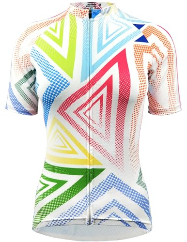 Wulibike Damen's Full Zip kortärmad cykling jersey, Vit, L