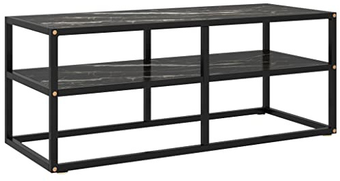 CKioict TV möbel DVD Schrank Wohnzimmer Möbel TV-Schrank Schwarz mit Schwarzer Marmor-Optik Glas 100x40x40 cmFür Wohnzimmer, Spielzimmer