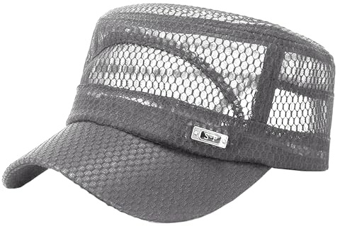 crazy bean Platt keps Herr Dam Mesh Andningsaktiv Sommar Visir Trucker Anti-UV Keps Justerbar Ikon Baseballkeps Militärhatt Sport Solhatt, Grå, one size