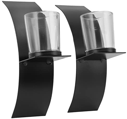 2er-Set Kerzen-Wandleuchte, Metall-Wandkerzenhalter, Wandleuchter, Kerzenständer aus Eisen, Schwarzes 3D-geschwungenes Design, Wandkunst-Dekoration aus Eisen für Schlafzimmer, Wohnzimmer, Esszimmer