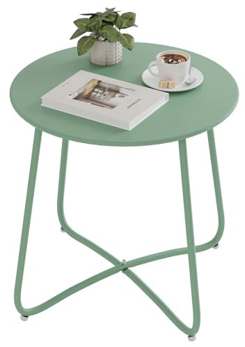 eSituro Tavolo da Giardino, Tavolino da Divano, Tavolino Salotto Rotondo, Tavolino da Balcone, per Interni ed Esterni, Terrazzo, Soggiorno, in Metallo,Verde, Ø48xH45 cm