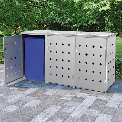 Cozynest Mülltonnenbox für 3 Tonnen Müllbox Mülltonnenverkleidung Mülltonne Mülltonnenbox Müllcontainer Gerätebox 240L Edelstahl Silbern