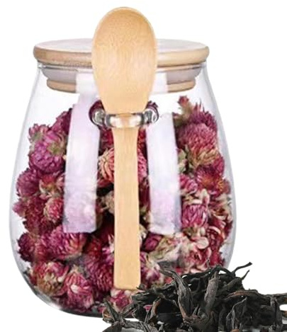 Nbbwwu Zuccheriera con coperchio e cucchiaio, contenitore in vetro trasparente con coperchio in legno, per condimenti, sale, utensili da cucina, contenitore per zucchero per chicchi di caffè, tè,