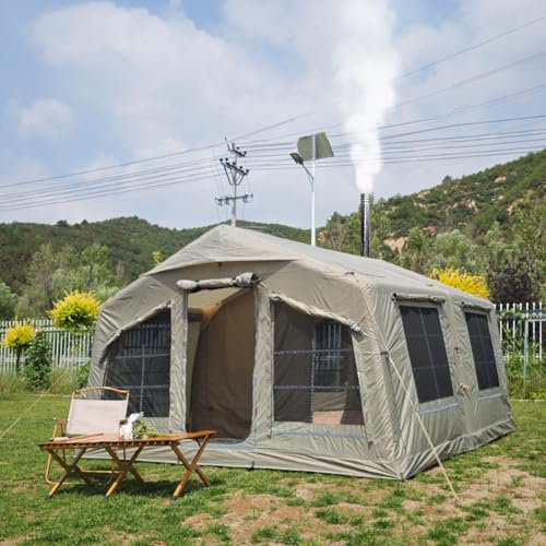 Sport Tent 5-6 Person Deluxe Air Tent Camping Tent with Separate Living And Sleeping Area,4 Season 3000mm Waterproof Large Inflatable Tent with Stove Jack Hole and Pump(Green-3.6X3.6X2.2m)