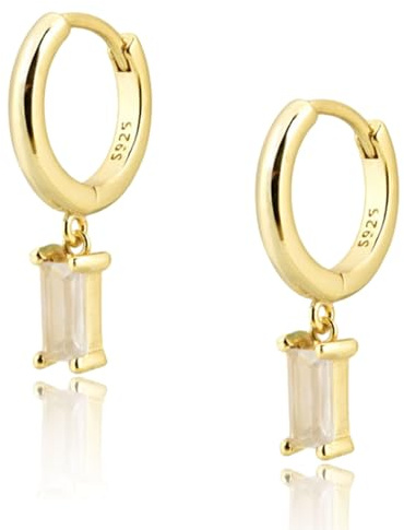 Kristall Tropfen Ohrringe, Weiß Ohrringe Silber 925 Hängend, 18 Karat Vergoldete Ohrringe Gold Creolen mit Anhänger, Damenohrringe Sommer/Hochzeit, Hypoallergene Modeschmuck