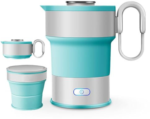 Bouilloire électrique Pliable, Mini Bouilloire électrique de Voyage, Bouilloire de Camping, Chaudière à Eau électrique en Silicone, Thé Café, Bouilloire avec Fond en Acier Inoxydable, 600 W