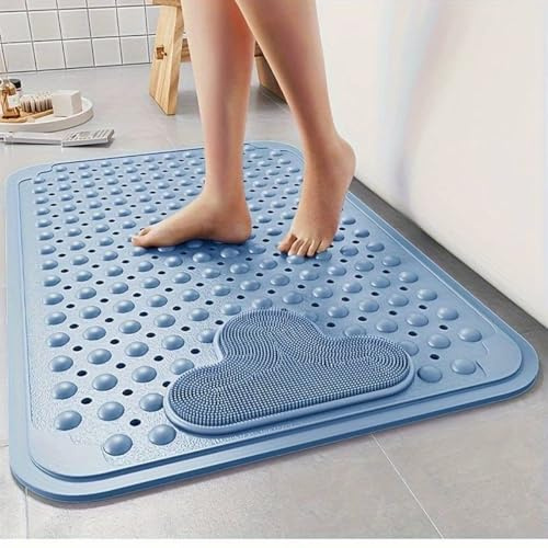 Shower Mat Bathtub Mat Non Slip Bath Mat for Shower, with Suction Cups Drainage Holes, Foot Massage Exfoliating Mat - Blue - 40 x 70 cm
