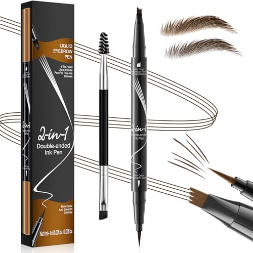 Augenbrauenstift, Microblading Augenbrauenstift, 2-in-1 Dual-Ended Eyebrow Pencil mit 4-Zinken-Micro-Gabelspitzen-Applikator & präziser Pinselspitze erzeugt natürliche Augenbrauen, Hellbraun