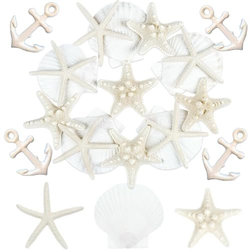 20 Decorazioni Tema Marino in Resina, 10 Stelle Marine Miste, 5 Conchiglie di Capesante, 5 Ancore - Perfette per Decorazioni di Matrimoni, Tema Spiaggia, Acquario, Fai da Te, Progetti Creativi