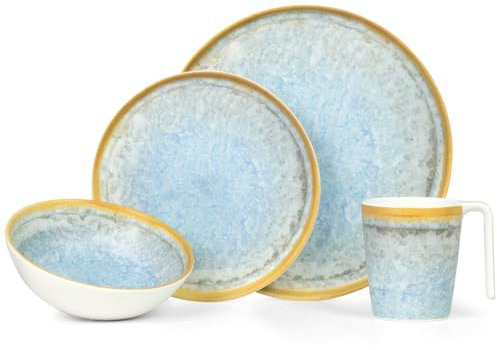 Camping Geschirr Set 1 Person 4-teilig | Melamin | Picknick Geschirrset | Campinggeschirr Crystal Blue Design