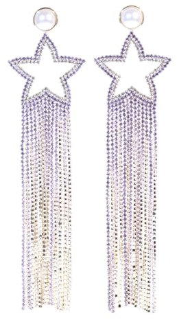 MS-430 - Orecchini pendenti lunghi, 14,5 cm, con zirconi, motivo: stella viola, gioielli alla moda, Rame, Nessuna pietra preziosa
