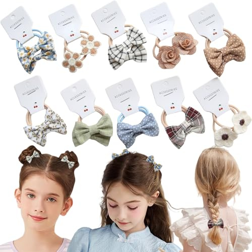KAQILE Lot de 20 élastiques à cheveux pour enfants avec nœud, élastiques à cheveux pour enfants, élastiques à cheveux élastiques colorées, élastiques à cheveux pour bébé, porte-queue de cheval