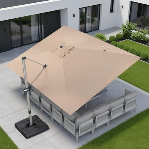 PURPLE LEAF Sonnenschirm Rechteckig 300 x 400 cm Aluminium Ampelschirm Groß XXL 360° Drehbar Gartenschirm mit Kurbel Neigbar Waterdicht Sonnenschutz Marktschirm UV 50+ für Garten Terrasse, Taupe