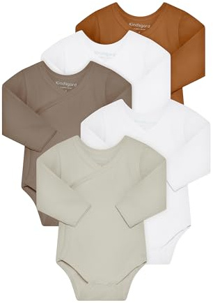 Kindsgard Body avvolgente a maniche lunghe rotondo, confezione da 5, 100% cotone biologico, certificato Oeko-Tex, morbido, traspirante e facile da pulire, body per bambini con bottoni automatici, 5