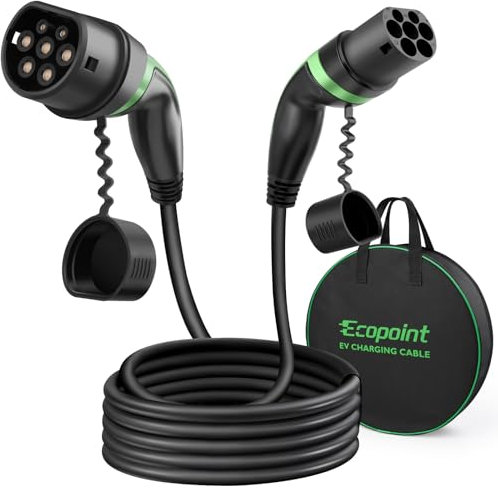 ECOPOINT 11-5-STR Typ 2 Ladekabel für Elektrofahrzeuge, 11 kW, tragbares 3-Phasen 16A, Mennekes Mode 3 Ladekabel für EV und PHEV (5M Gerades Kabel)