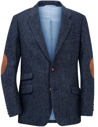 RAJEGAR Veste en tweed à carreaux pour homme - Coupe ajustée - Col avec revers - Manteau de sport décontracté - Veste en laine mélangée - Style vintage britannique - Pour garçon d’honneur, bleu marine