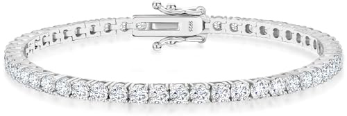 KRKC&CO Moissanit Tennisarmband für Damen: 5,3 Karat VVS1 D Farbe Silber 925 Weißgold beschichtet Tennis Armband, Hautfreundlich Luxusgeschenk für Geburtstage, Sommer Alltagsschmuck, 3mm 16,5cm