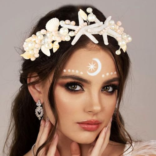 Zoestar Seestern-Haarband mit Perlen, Braut-Kopfschmuck, muschelförmiger, perlenbesetzter Haarreif, Strandhochzeits-Haarschmuck für Frauen