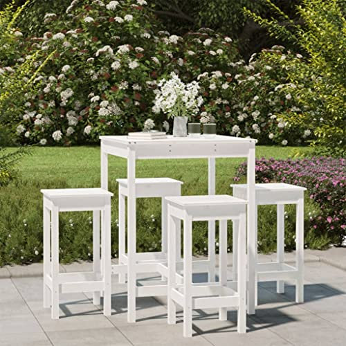 KTHLBRH 5-TLG. Gartenbar-Set Weiß Massivholz Kiefer Outdoor-Möbel-Sets Balkonmöbel-Sets Terrassenmöbel-Sets Gartenmöbel-Sets für Terrasse, Garten, Balkon