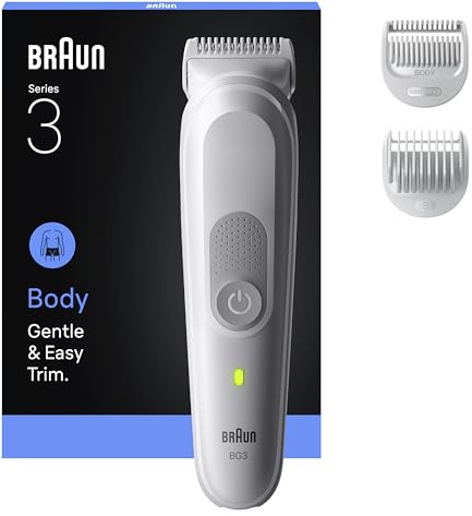 Braun Cortacésped Para El Cuerpo, Body Groomer Series 3, 3 Herramientas De Afeitado, Con Protección SkinGuard, Autonomía De 80 Min, Suave Para Zonas Sensibles, Afeitarse Y Cortar, Impermeable,