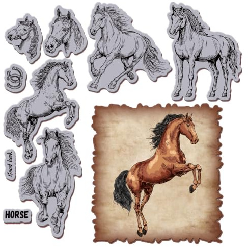 GLOBLELAND Pferde Stempel 8.7X7 realistischer Pferde EVA Stempel Prägestempel Siegelstempel Aus Gummi Für DIY Scrapbooking Und Kartenherstellung Papierbasteldekor