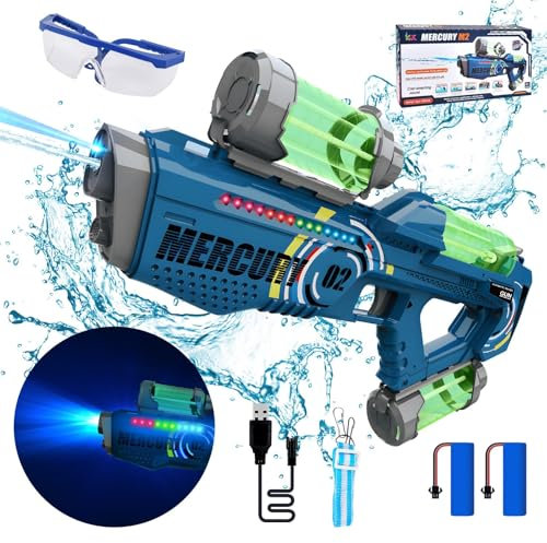 FORMIZON Wasserpistole Elektrisch, Wasserspritzpistole mit Laser Effekt, 32ft One-Touch Großer Reichweite Wasserpistolen, Kinder Und Erwachsene Strandpool Wasserpistole Spielzeug (Blau)