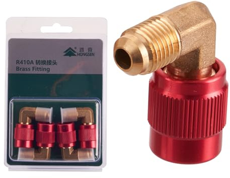 HONG SEN R410A Adapter 4-Pack Set, 1/4 SAE Male to 5/16 SAE Female, A2L Refrigerant Adapter, Low Loss Fittings HVAC, R410A hose adapter, Mini Split Adapters, High-Pressure 800 PSI