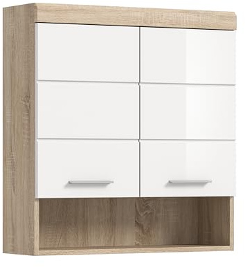 xonox.home - Hängeschrank Lambada 74x79x24 cm in Sonoma Eiche hell und weiß hochglanz - Wandschrank Badmöbel Badezimmerschrank - hochwertig verarbeitet einfache Montage