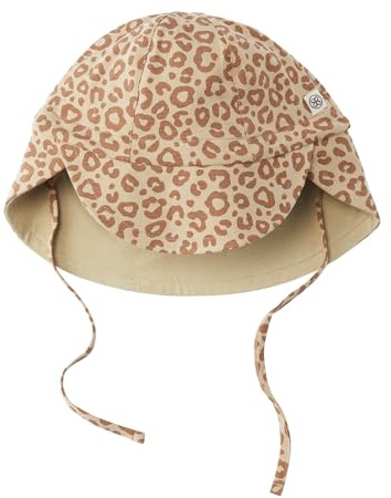Cloby Sonnenhut Schirmmütze Mütze mit Nackenschutz wendbar UV-Schutz (UPF 50+) Baby Kind (Gr. 6-18 Monate) - Leopard braun/Sandy Beach