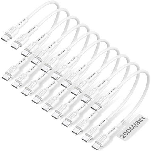 SooPii 10er-Pack 20cm USB-C-auf-USB-C-Kabel, 60 W kurzes Typ-C-Schnellladekabel für lPhone 15/16, Pro/Plus/Pro Max, Galaxy S24/S23, für lPad, MacBook, Ladestation und Powerbank-Zubehör (weiß)