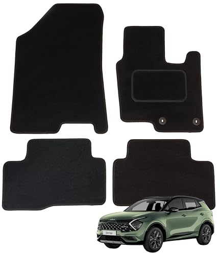 Maßgeschneiderte Automatten für Kia Sportage 2021-2025 (5th Gen) Hybrid, Set mit 4 Fußmatten, Schwarz mit schwarzem Rand mit 2 Sicherheitsclips