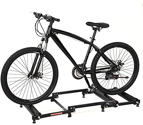 Fahrradtrainer, Fahrrad-Trainingsplattform, Faltbarer geräuschloser Turbo-Trainer aus Aluminiumlegierung for den Innenbereich, Mountainbike-Fahrrad-Rollentrainer-Ständer(Black)