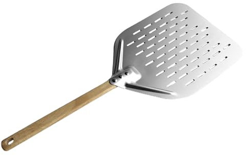 paleta de pizza de metal, cáscara de horno de pizza, Pala para pizza con mango de madera de 12 pulgadas, Paleta deslizante perforada antiadherente, pala hueca para pizza para restaurantes caseros, hor