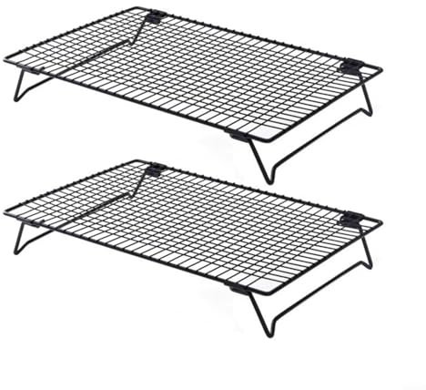 Springwillfly 2 Pack Stainless Steel Folding Cooling Rack 3-Tier Stackable Baking Cake Drying Stand Kitchen Wire Grid Black 34x24.3cm
