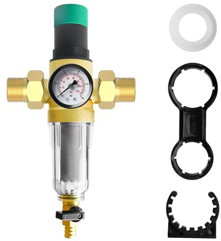 Druckminderer Wasser 3/4 Zoll DN 20, Rückspülfilter mit Druckmindere und Manometer, Wiederverwendbare Messing Wasserdruckminderer, zur Regulierung des Wasserdrucks