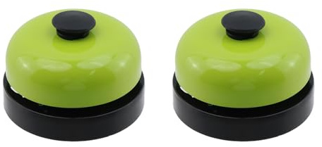 Mewutal Mini-Glocke für den Schreibtisch, Anrufglocke, Metall, 6,3 cm, Erinnerung, lautes Klingeln für Hotel, Quiz, Wettbewerb, Restaurant, Bar, Büro, Empfang, 2 Stück, Grün, 2 Stück